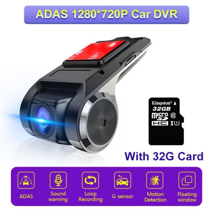 720P avec 32G - Caméra Dvr Hd 1080p Pour Voiture, Dashcam, Adas, Lecteur Android, Dvd, Navigation, Fenêtre Fl