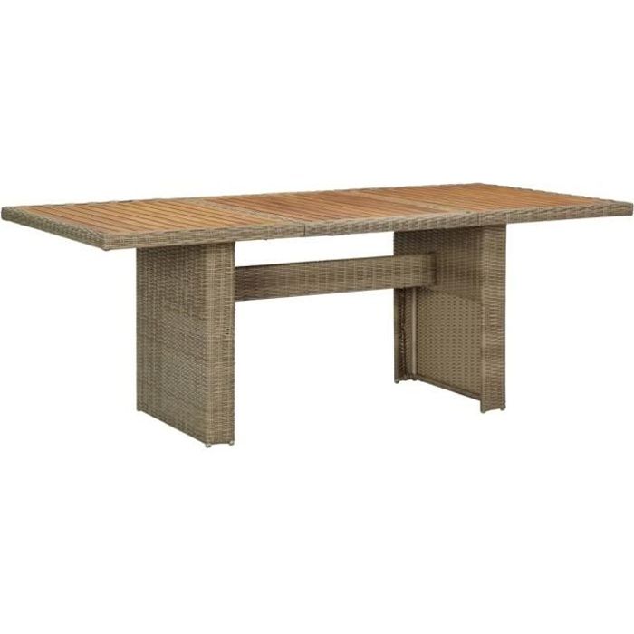 table à dîner de jardin - marron - résine tressée - bois massif - 200x100x74 cm