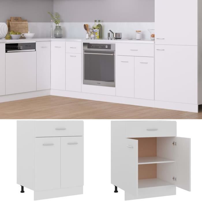 Meuble de cuisine - Blanc - 60x46x815 cm - 2 portes - 1 tiroir - Panneaux de particules
