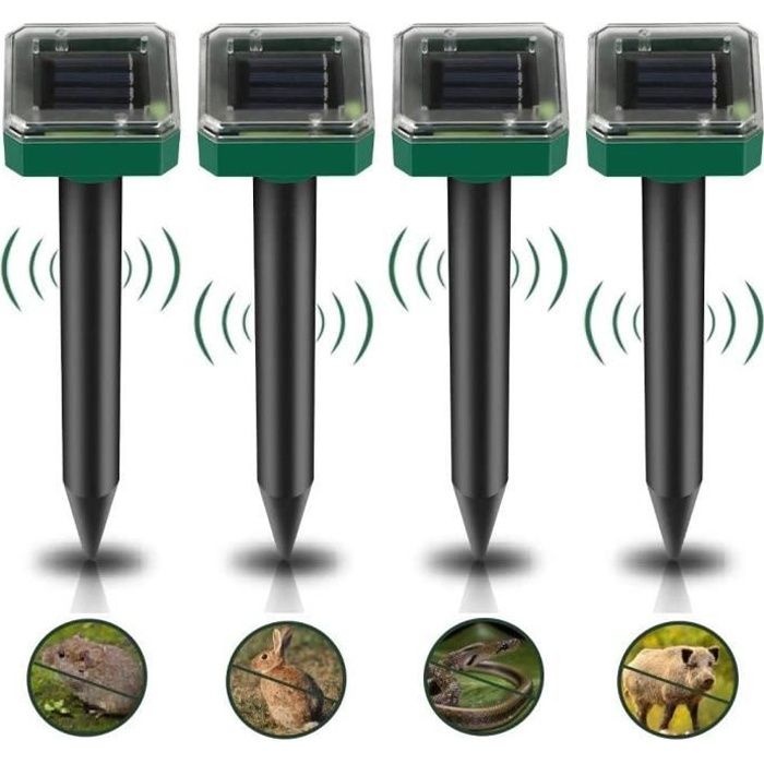 Lot de 4 Répulsifs Solaires à Ultrasons Répulsif Anti-Taupes Solaire Souris Repeller Exterieur pour Jardins Gophers Serpents