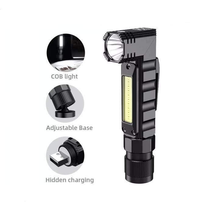 Mini Lampe Torche LED COB – Rechargeable USB, Porte-clés, Camping, étanche