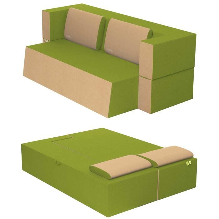Canapé Lit Praticho Convertible Modulable Réversible 2 places - Tissu dehoussable et lavable Couleur Verte Canapé Lit Praticho Convertible Modulable Réversible 2 places - Tissu dehoussable et lavable Couleur Verte