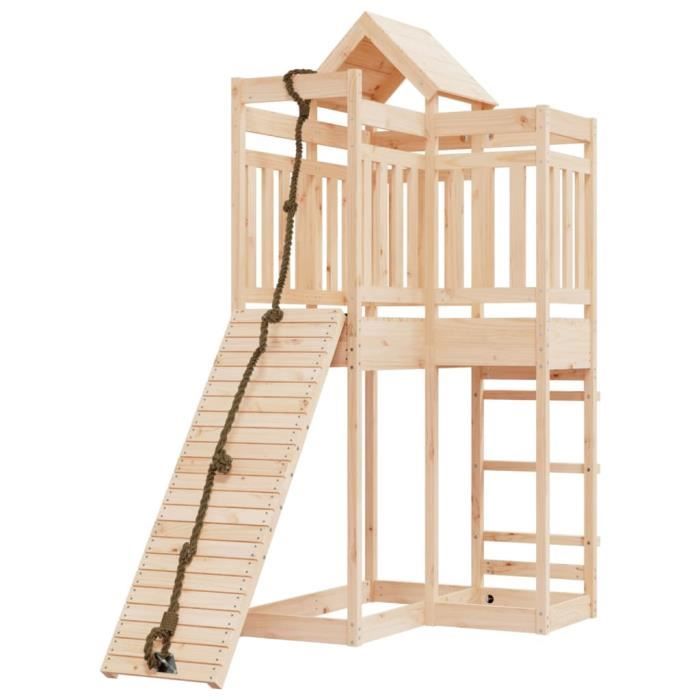 VidaXL Maisonnette De Jeu Avec Mur D’Escalade – Pin Imprégné, Aire De Jeux Jardin Avec Plateforme Et Bac à Sable