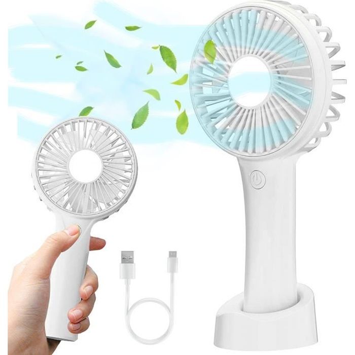 Mini Ventilateur Portable USB Rechargeable Silencieux 3 Vitesse 2500mAh Ventilateur à Main Refroidissement - Blanc - E F Connection