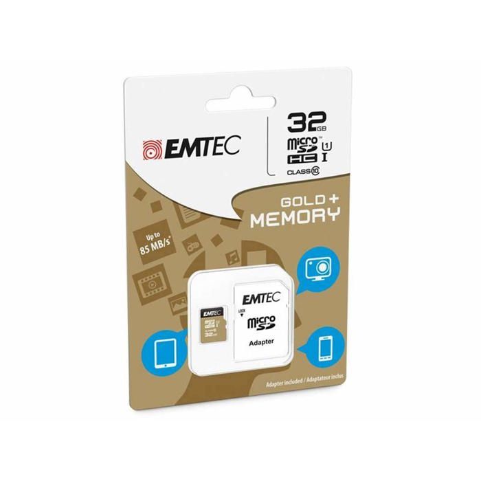 Carte mémoire flash - EMTEC - Micro SD 32 Go - Classe 10 - Vitesse de lecture jusquà 85 Mo/s