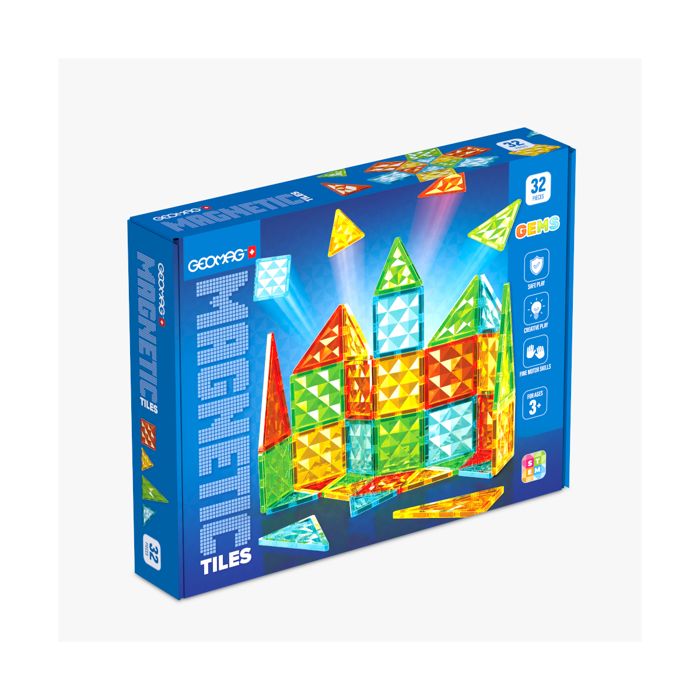 Tuiles magnétiques GEOMAG Tiles Gems 4101 32 pièces Formes géométriques Effet cristal