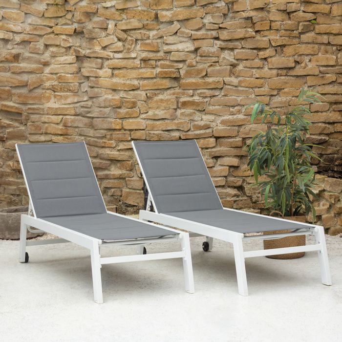 Lot de 2 transats GALAPAGOS en textilène blanc - aluminium blanc - HAPPY GARDEN Lot de 2 transats GALAPAGOS en textilène blanc - aluminium blanc - HAPPY GARDEN