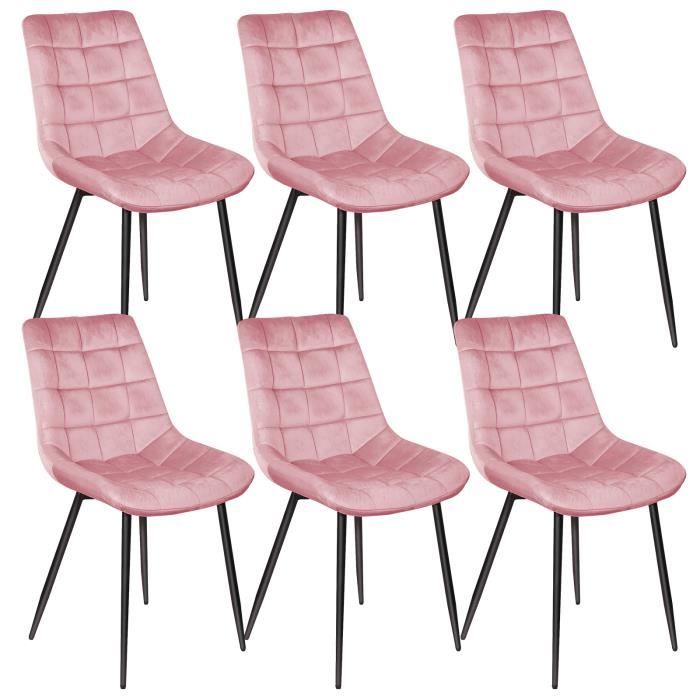 lot de 6 chaises de cuisine en velours rose et métal huole - stable et confortable