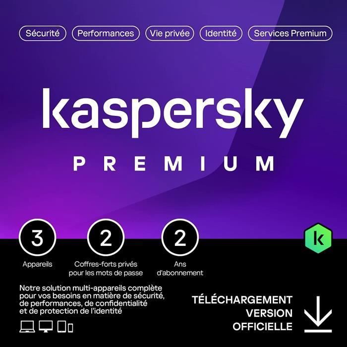 Kaspersky Premium (Total Security) 2024 - (3 Postes - 2 Ans) | Version Téléchargement