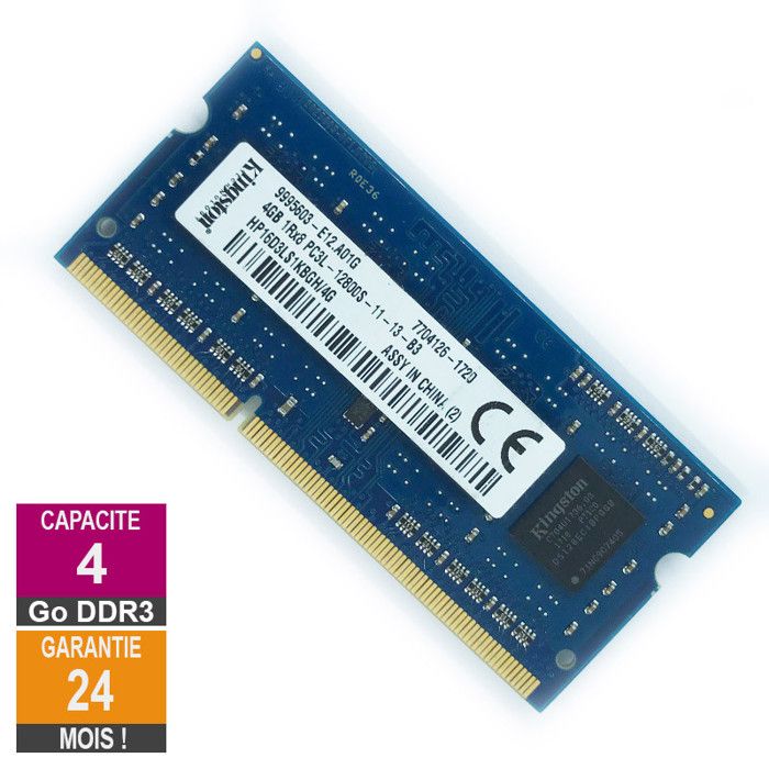 Barrette Mémoire 4Go RAM DDR3 Kingston HP16D3LS1KBGH4G SO DIMM PC3L 1Rx8