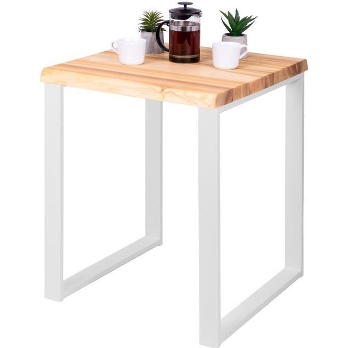 lamo manufaktur table de bar cuisine - table haute industrielle - table haute en bois - 60x60x76 cm - blanc - modern - naturel