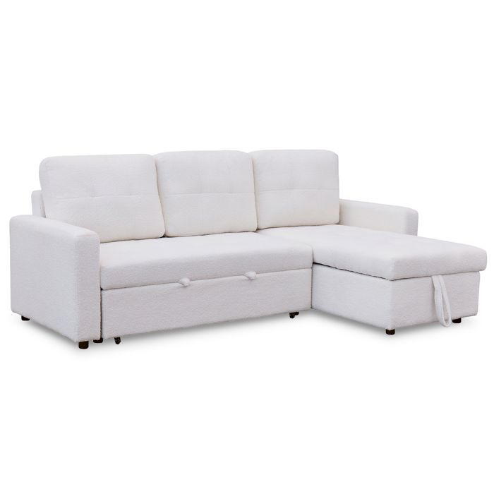 MENZZO Canapé dangle convertible Toledo Tissu Bouclette Crème -L220 x P146 x H88cmSurface de couchage : 115 x 1935 cm
