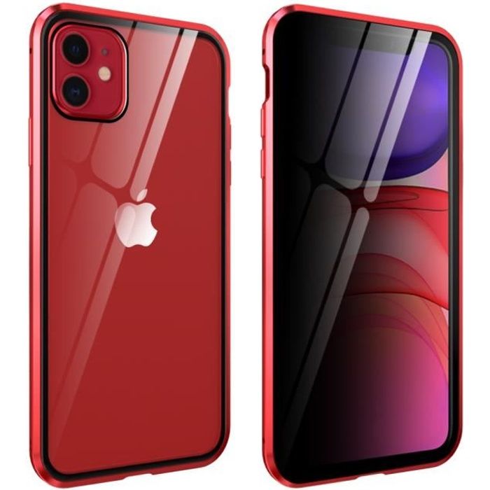 Iphone 11 Coque 360 Couverture Magnetique Cadre En Metal Verre Trempe Anti Espion Housse Etui De Protection Rouge Cdiscount Telephonie