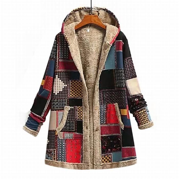 Manteau polaire à capuche patchwork rétro Marque Modèle