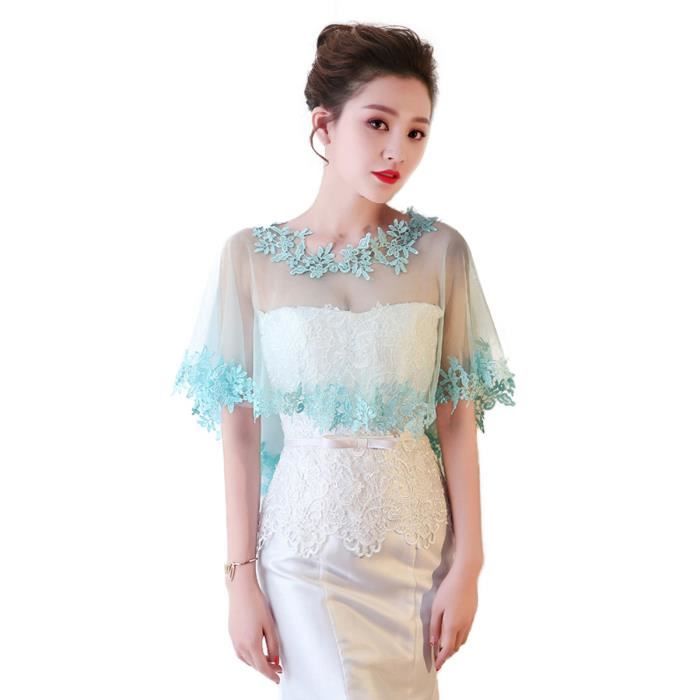 Cape De Mariee Femme Bolero Mariage Dentelle Florale Brodee Elegant Veste Gilet Court Transparent Pour Robes De Soiree Ceremonie Cyan Cdiscount Pret A Porter