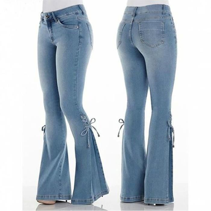 FUNMOON Jeans Femmes Stretch Taille Moyenne Pantalon - La taille de ce Jeans est trop grande, veuillez acheter 1-2 tailles plus pet