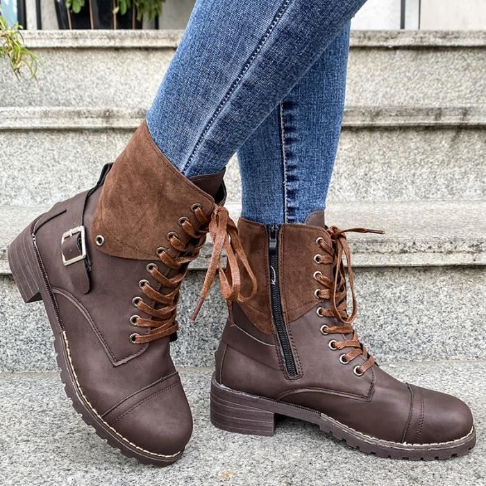 Bottes courtes pour femmes Automne Hiver Talon carre Brun