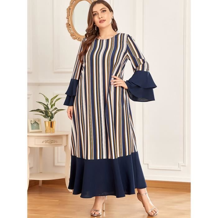 Robe Longo grande taille Abaya dubai turquie Islam Moroc africain arabe musulman Hijab Robe pour femmes Robe Longue Femme Musulmane Bleu Cdiscount Pret a Porter