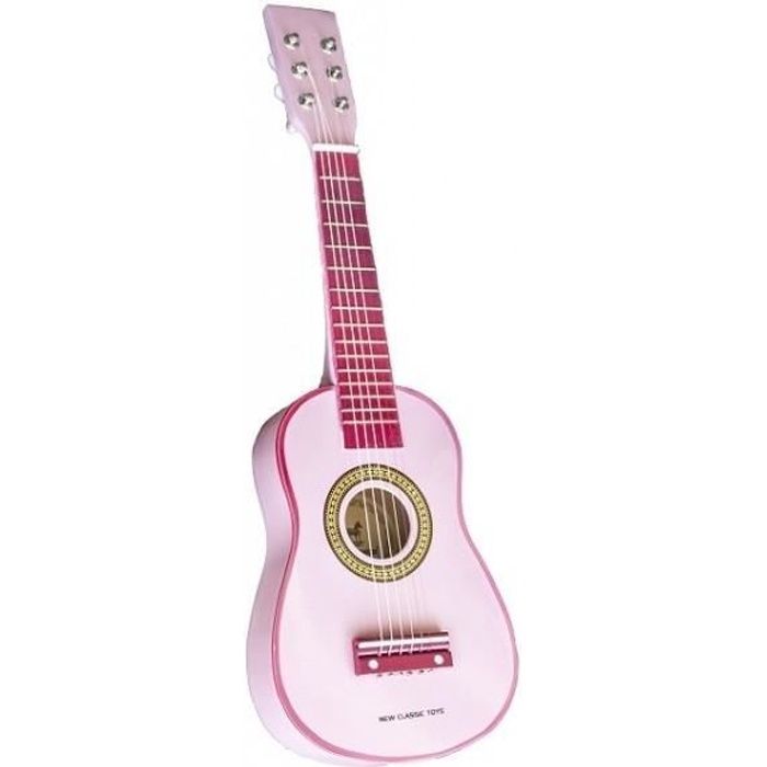 Fdit Guitare jouet de 21 pour enfants rose avec 1 pick et 1 lacet cadeau pour enfants instrument de musique éducatif 