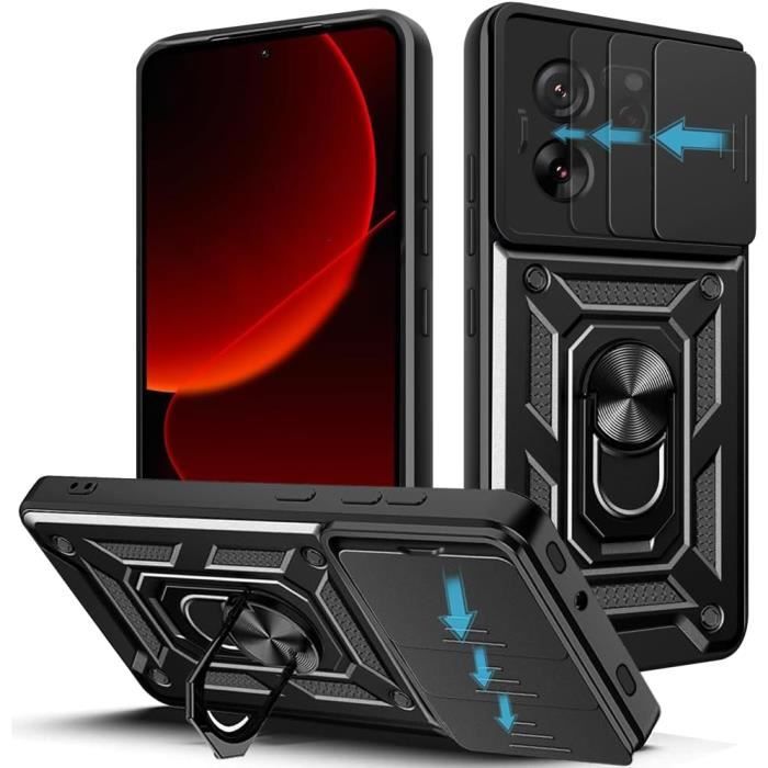 Coque Mayaxess Pour Xiaomi 14T Pro - Rouge - Avec Bague Support Et Cache Caméra Coulissant