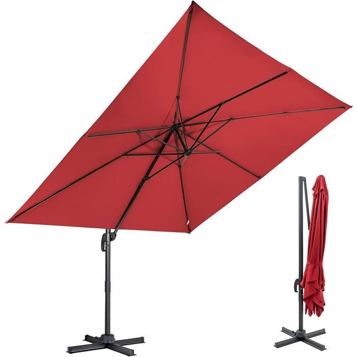 RELAX4LIFE Parasol Exterieur 3x3M Inclinable&Rotative par Pédale