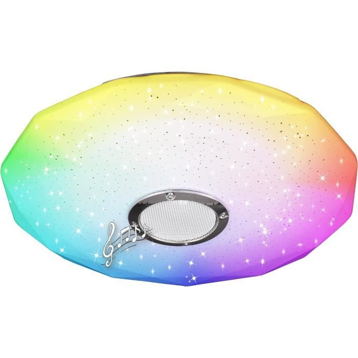 JDONG Plafonnier LED 24W Avec Haut-Parleur Bluetooth – Lumière RGB Dimmable, Télécommande + App, Bruit Blanc, IP44 Étanche, 30 Cm Pour Chambre, Salle De Bain, Cuisine