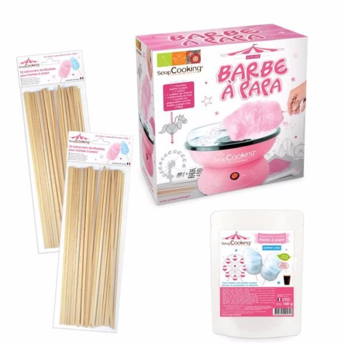 Machine à Barbe à Papa SIDRAL Rose - Kit Complet Avec 10 Bâtonnets, 10 Dosettes Sucre Et Cuillère Doseuse