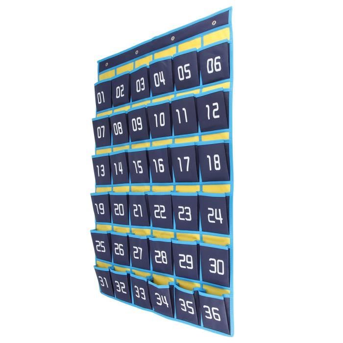 Organisateur Mural 30 Poches Numérotées - Pour Téléphones, Petits Objets - Taille 60x79 Cm, Chaque Poche 10x14 Cm - Idéal Classe, Bureau, Maison