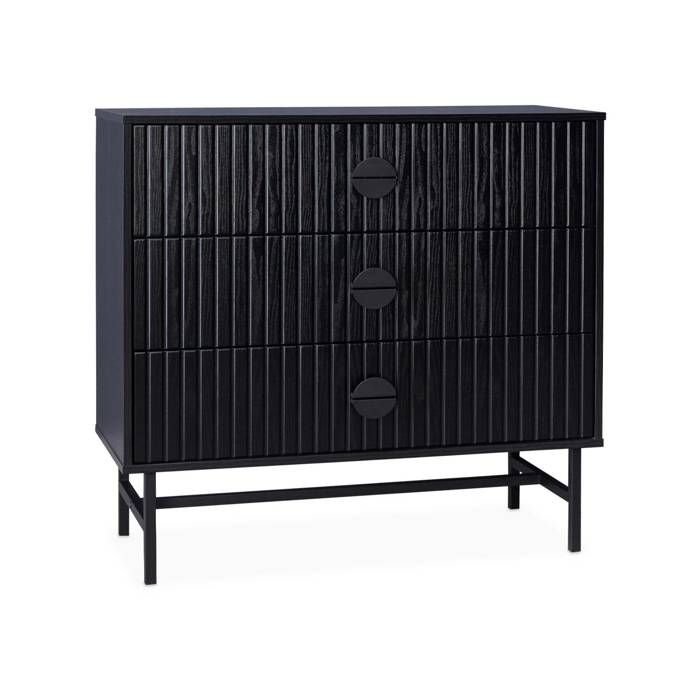 Commode décor bois rainuré 3 tiroirs BAZALT