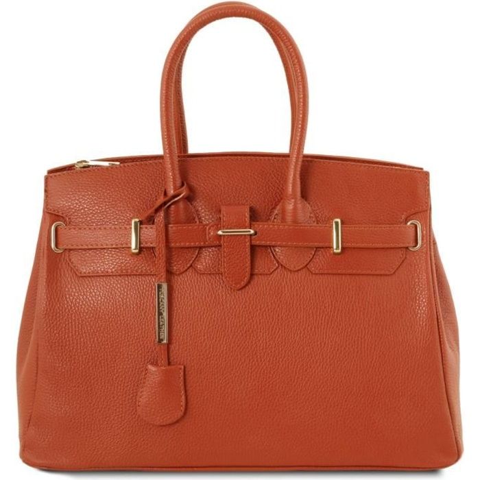 tuscany leather - tl bag - sac à main pour femme avec finitions couleur or - brandy (tl141529)