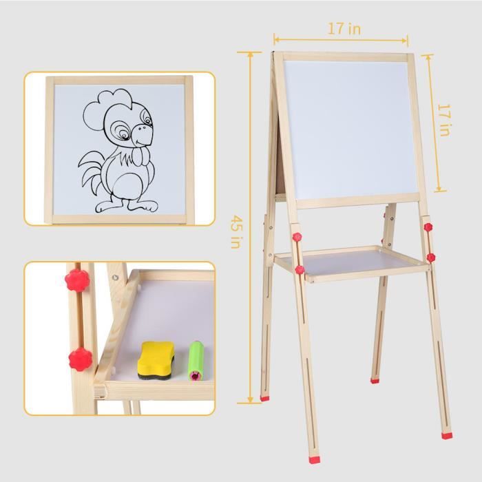 Chevalet Bois Rangement Teamson Kids Chevalet Bois 3 En 1 - Tableau Blanc/Noir Magnétique - Hauteur Réglable - Rangement Jeux Créatifs Enfants