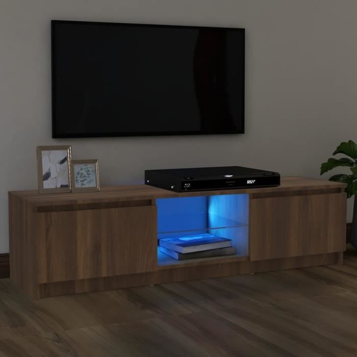 "sale 2024" meuble tv avec lumières led jms - banc tv chêne marron 120x30x35,5 cm 18,2,kg 1898