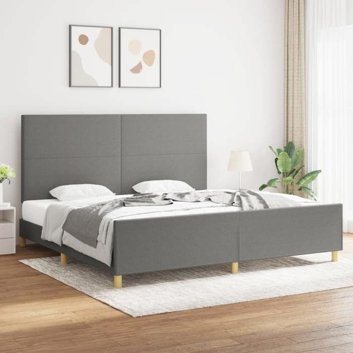 vidaXL Cadre de lit avec tête de lit Gris foncé 200x200 cm Tissu 3124920