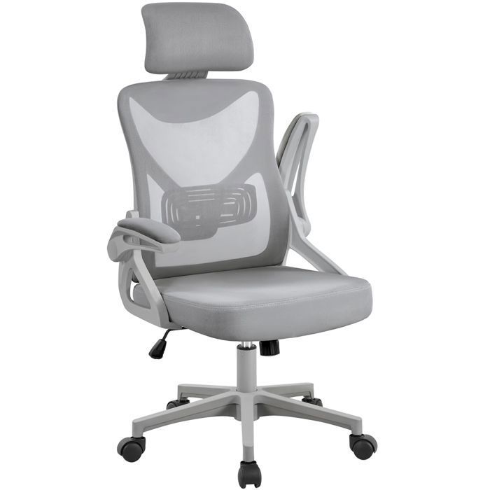 Yaheetech Chaise de Bureau en Maille Accoudoirs Relevables Haut Dossier Appui-tête Charge Max 136kg Gris Yaheetech Chaise de Bureau en Maille Accoudoirs Relevables Haut Dossier Appui-tête Charge Max 136kg Gris