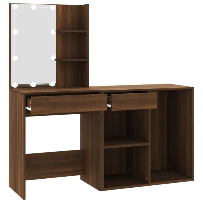 Coiffeuse à LED - ZERONE - ZR004 - Chêne marron - Bois dingénierie - 60x40x140 cm