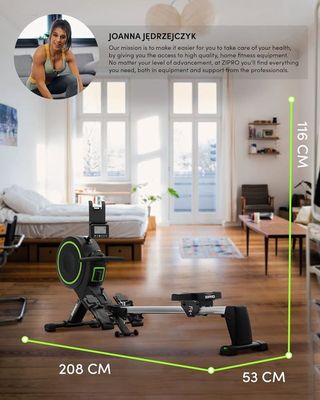 Rameur Pliable ZIPRO Dash - Freinage Magnétique 8 Niveaux, Siège à Roulement, Bluetooth, Max 135kg
