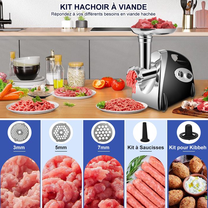 STANEW Hachoir Électrique 2500W, Hachoir à Viande Electrique Professionnel avec Poussoir à
