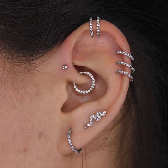 Piercing Labret Hélix 16G En Or - Acier Inoxydable 316L, Zirconium Cubique Triangle Transparent/Vert - 6/8 Mm - 2