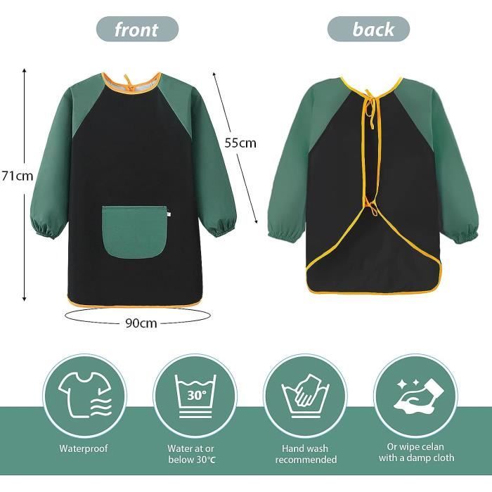 Tablier De Peinture Enfant - Imperméable, Manches Longues, Réutilisable - Pour Les 7-11 Ans, Un Must Pour La Rentrée !