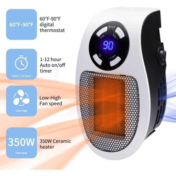 Radiateur électrique à ventilateur portable, céramique 500w avec thermostat  et coupure de sécurité, chauffage rapide en 5 secondes de haute qualité