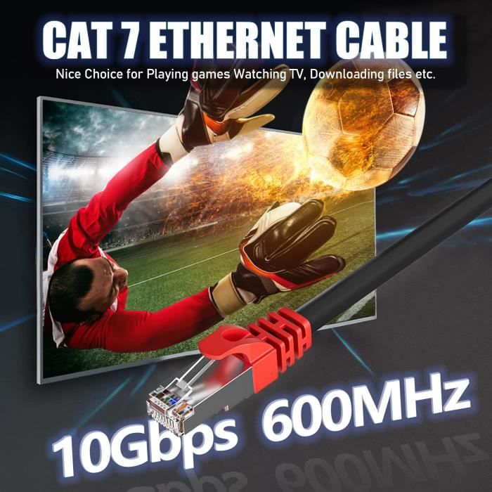 Cable Ethernet 20m, Cable RJ45 Cat 6 20m Câble Réseau Haut Débit, Long 23AWG Cable Internet 1000Mbps 250MHz, UTP Noir Cable LAN Rond Gigabit Cable Patch pour Routeur Switch Modem Xbox PC