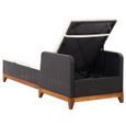 Chaise longue canapé-lit pour Jardin&Patio - Résine tressée+bois d'acacia massif - Hauteur Réglable - Noir et Crème-2