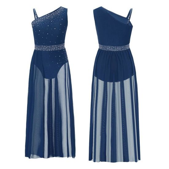 Robe De Danse Fille Avec Strass - Justaucorps Gymnastique, Patinage, Ballet, 5 à 16 Ans