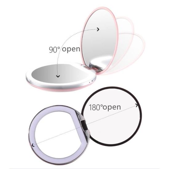 Petit Miroir De Poche LED Grossissant Maquillage Rose Petit Miroir De Poche LED Grossissant Maquillage Rose