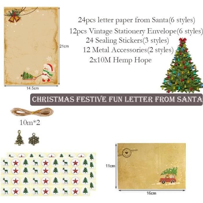 Lot De 12 Cartes De Noël Avec Enveloppes – Papier Kraft Vintage – 20x15 Cm Dépliée – Autocollants Inclus - 6