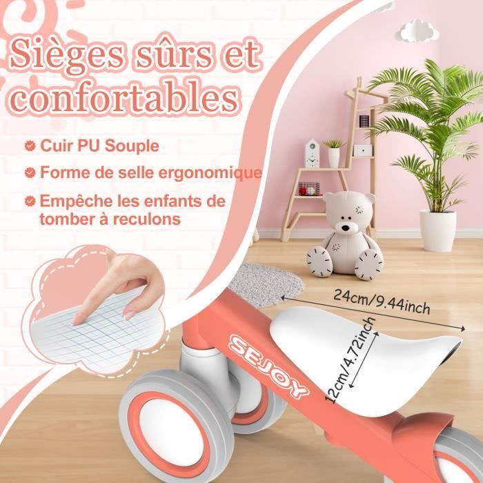 SEJOY Draisienne Bébé sans Pédales 4 Roues,Draisienne Vélo pour Enfants de  1-3 Ans pour Jouet d'Equitation pour Garçons Filles