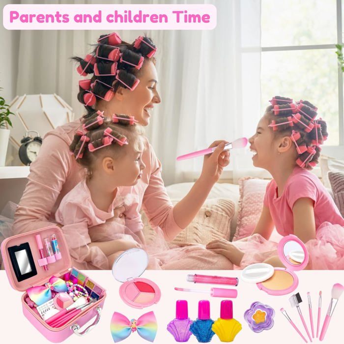 Lubibi Coffret Maquillage Lavable Enfant – Kit Cosmétiques Réels Avec 35 Pièces, Trousse Nœud, Testé Sécurité, Dès 3 Ans