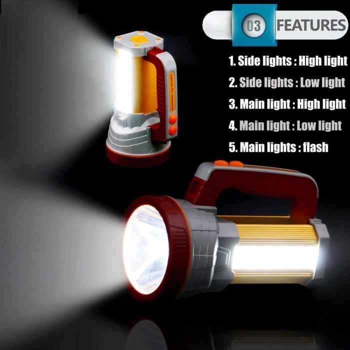Lampe torche LED puissante rechargeable 135 000 lumens,6000 mAh,lumière  latérale,portable,étanche,haute puissance,pour randonn[479] - Cdiscount  Bricolage