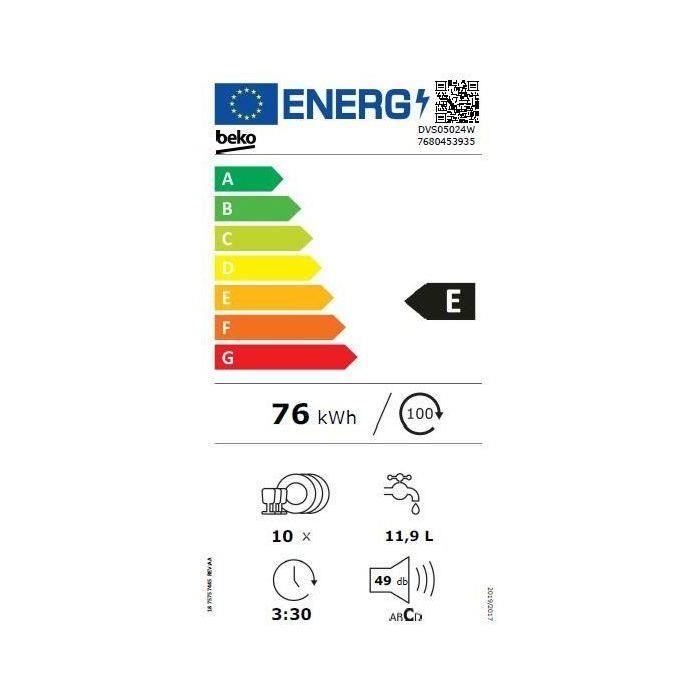 Lave-vaisselle Beko 45 Cm Pose Libre – 10 Couverts, Classe E, Modèle DVS05024S, Neuf