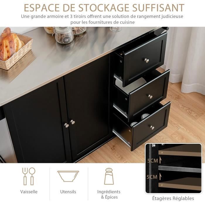 Desserte Roulante GOPLUS - Bois Avec Tiroir Et étagères - 116x40x85 Cm - Gris - Cuisine Salon